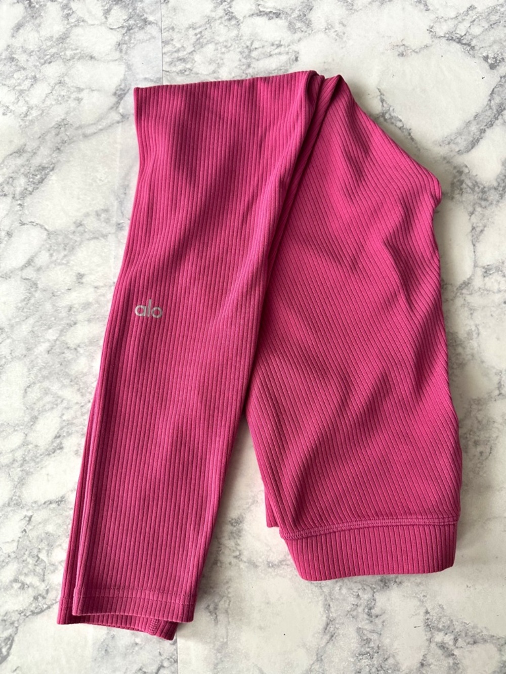 Alo Yoga Ribbed High-Waist 7/8 Blissful Legging in Raspberry Sorbet